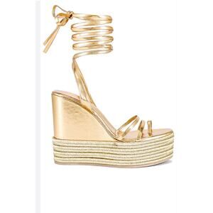 Revolve Jeffrey Campbell Gold Platform Wedges Metallic Lace-Up Festival Sandals